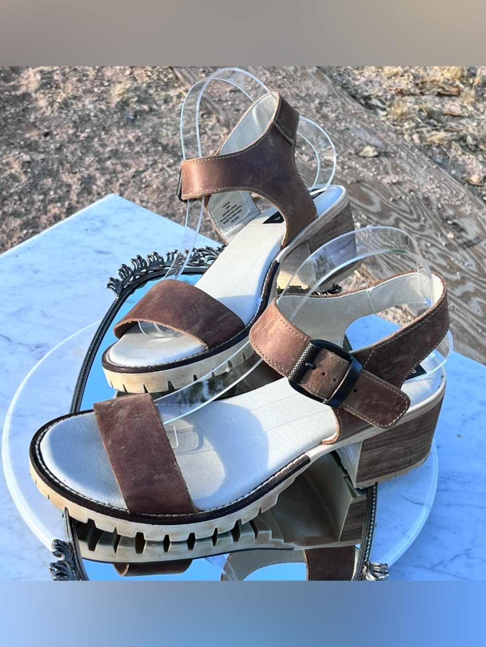 Bull Boxer Cecelia Sandal, 10, Brown Leather Upper, Ankle Strap, Lug Soles